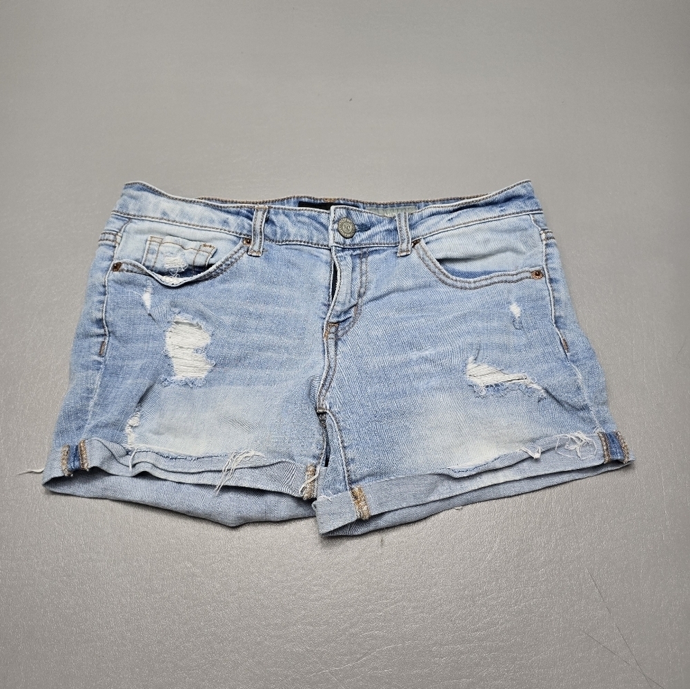 aeropostale midi light wash distressed blue denim jean shorts size 6